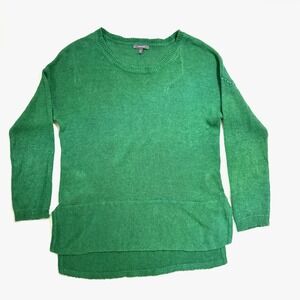 Montego Sweater Womens Medium Green Crew Neck High-Low Hem Side Slit Pullover
